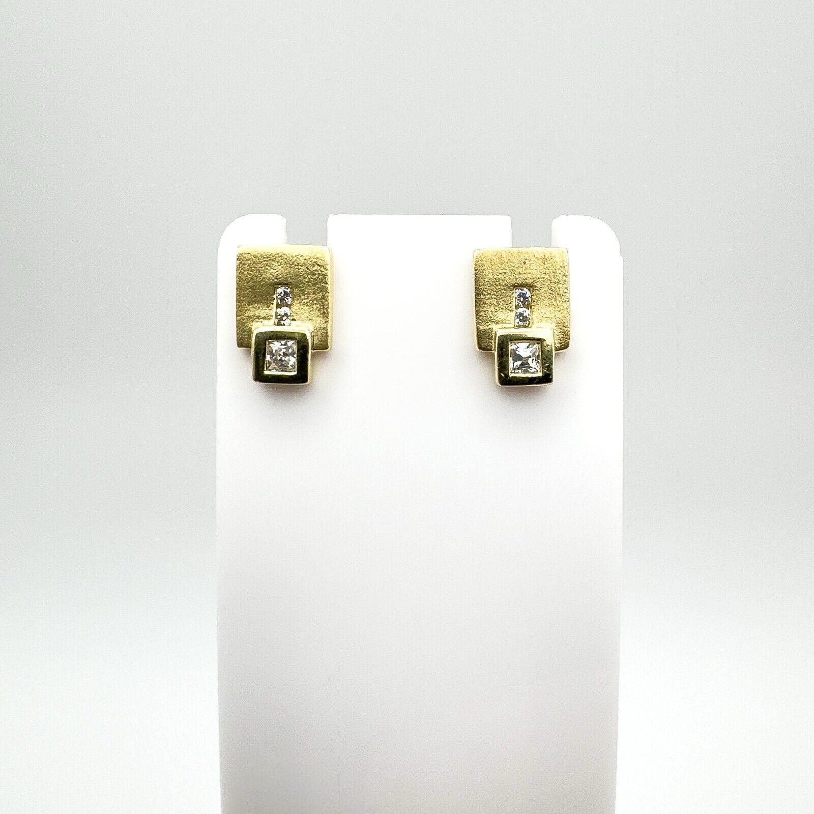 8ct Gold Square CZ Stud Drop Earrings