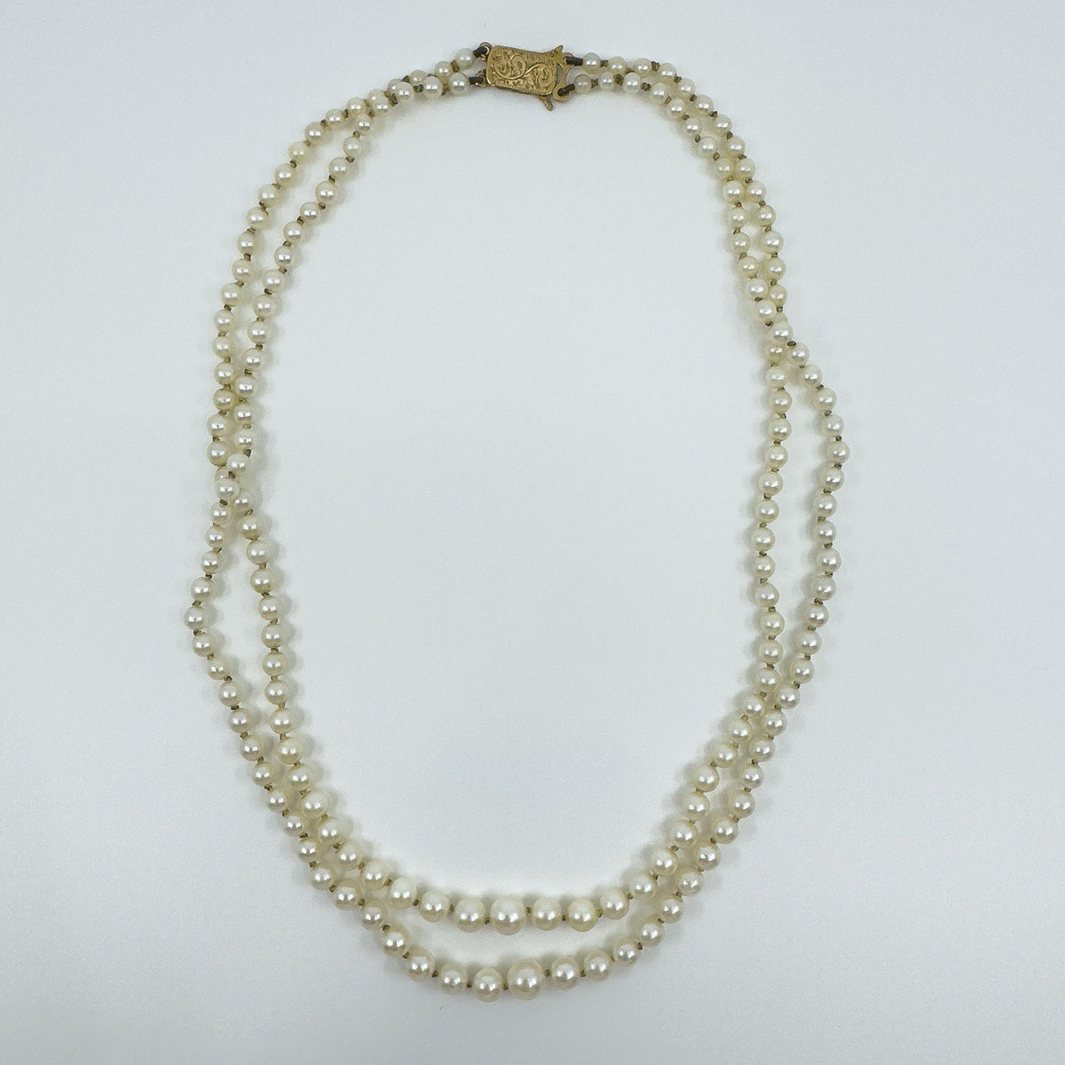 Vintage 9ct Gold Cultured Double Row Pearl 17” Necklace 375