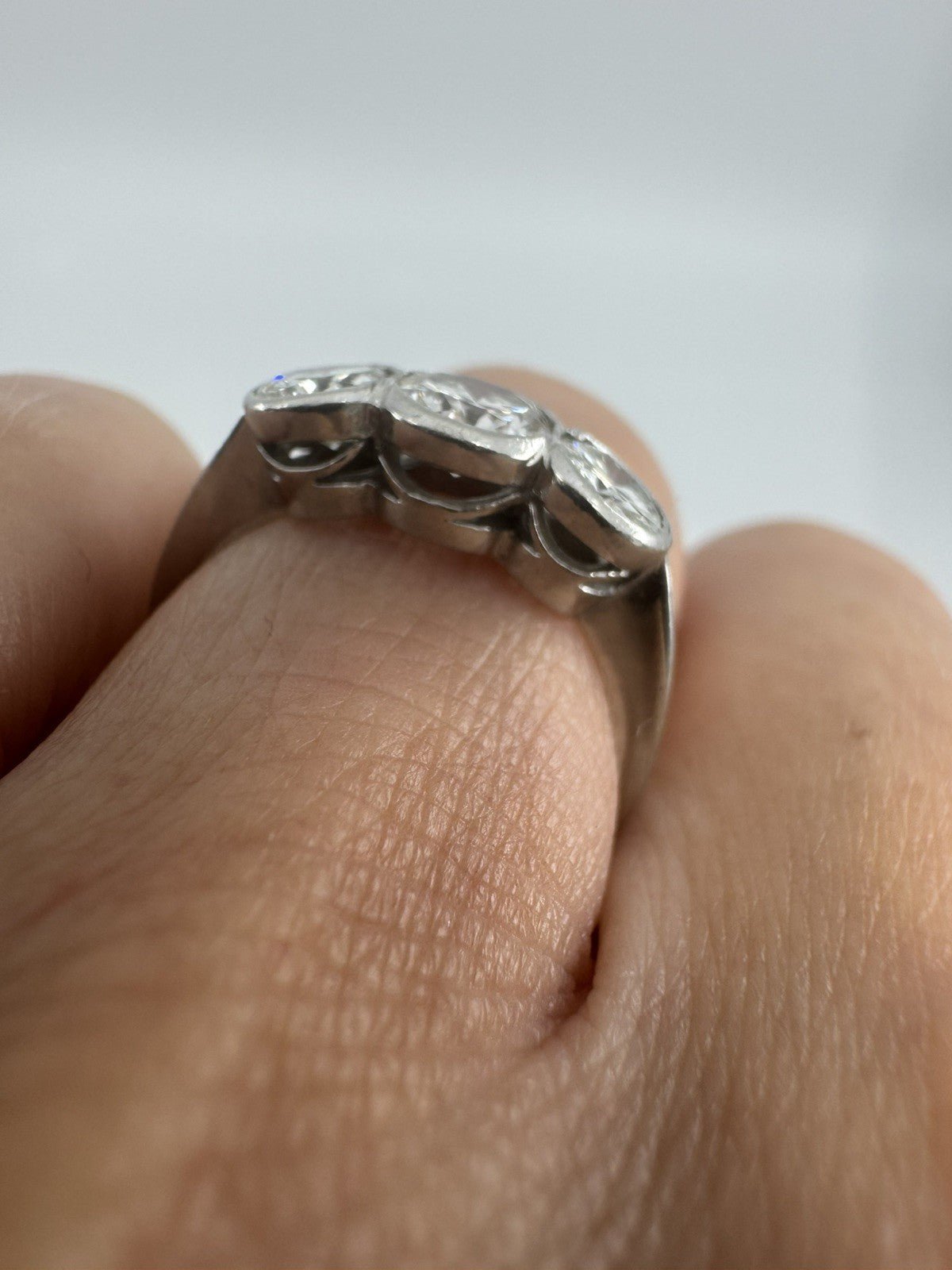 Vintage Platinum 1.60ct Diamond Trilogy Ring 950 Size L