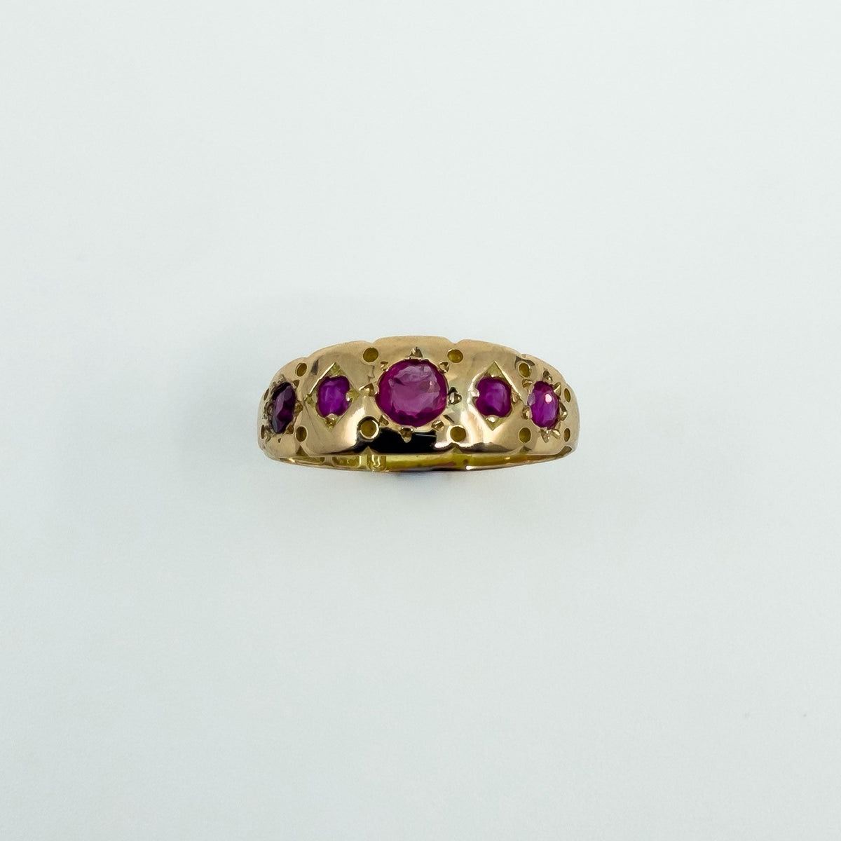 Rare Antique 15ct Rose Gold Natural Ruby Ring 625 Size M (Birm 1881)