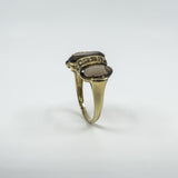 Huge Vintage 9ct Gold Chunky Smokey Quartz Trilogy Size T - U