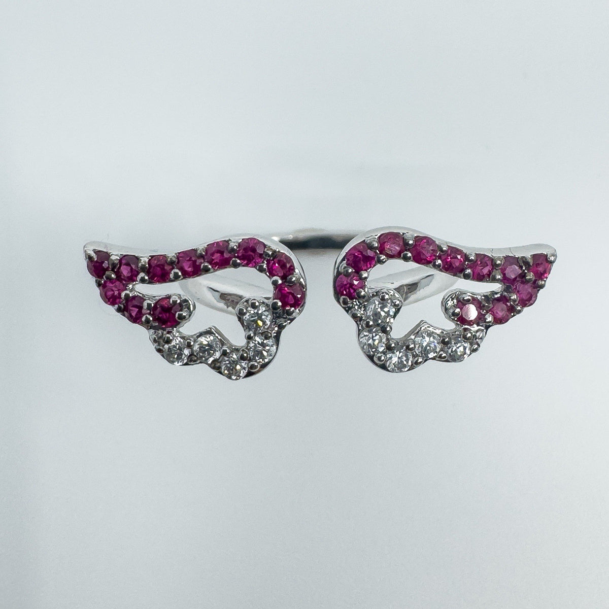 New Sterling Silver Ruby Double Angel Wings Ring 925 Size N - O