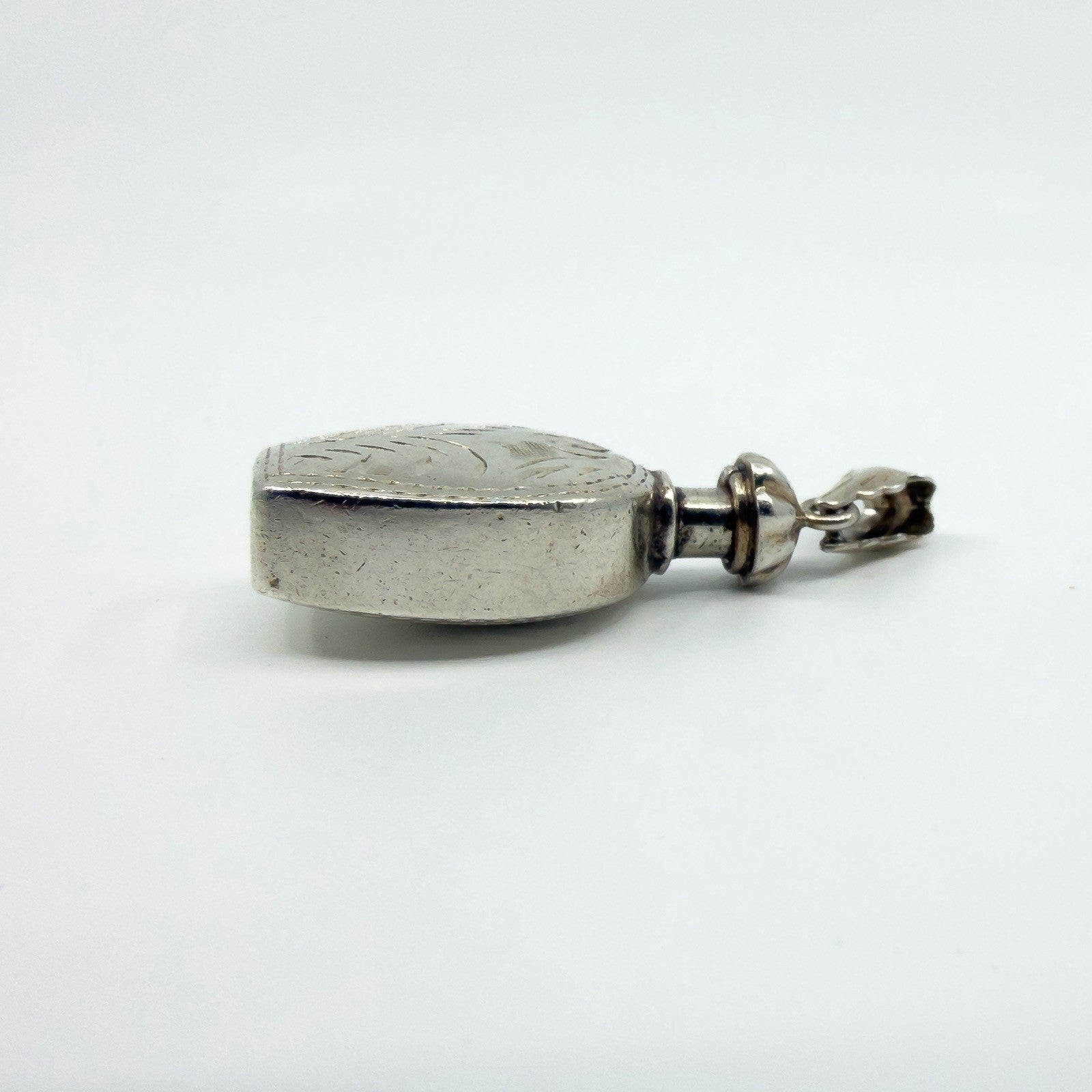 Chunky Sterling Silver Vintage Perfume / Poison Bottle Engraved Pendant 925