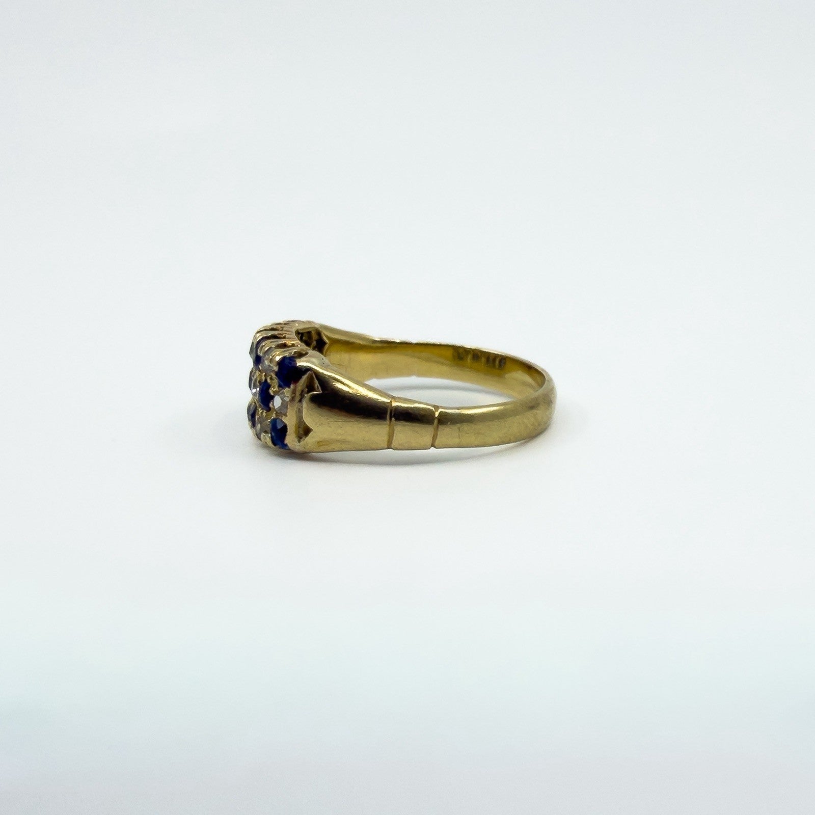 Antique Art Deco 18ct Gold Sapphire & Old Cut Diamond Half Hoop Ring 750 Size P