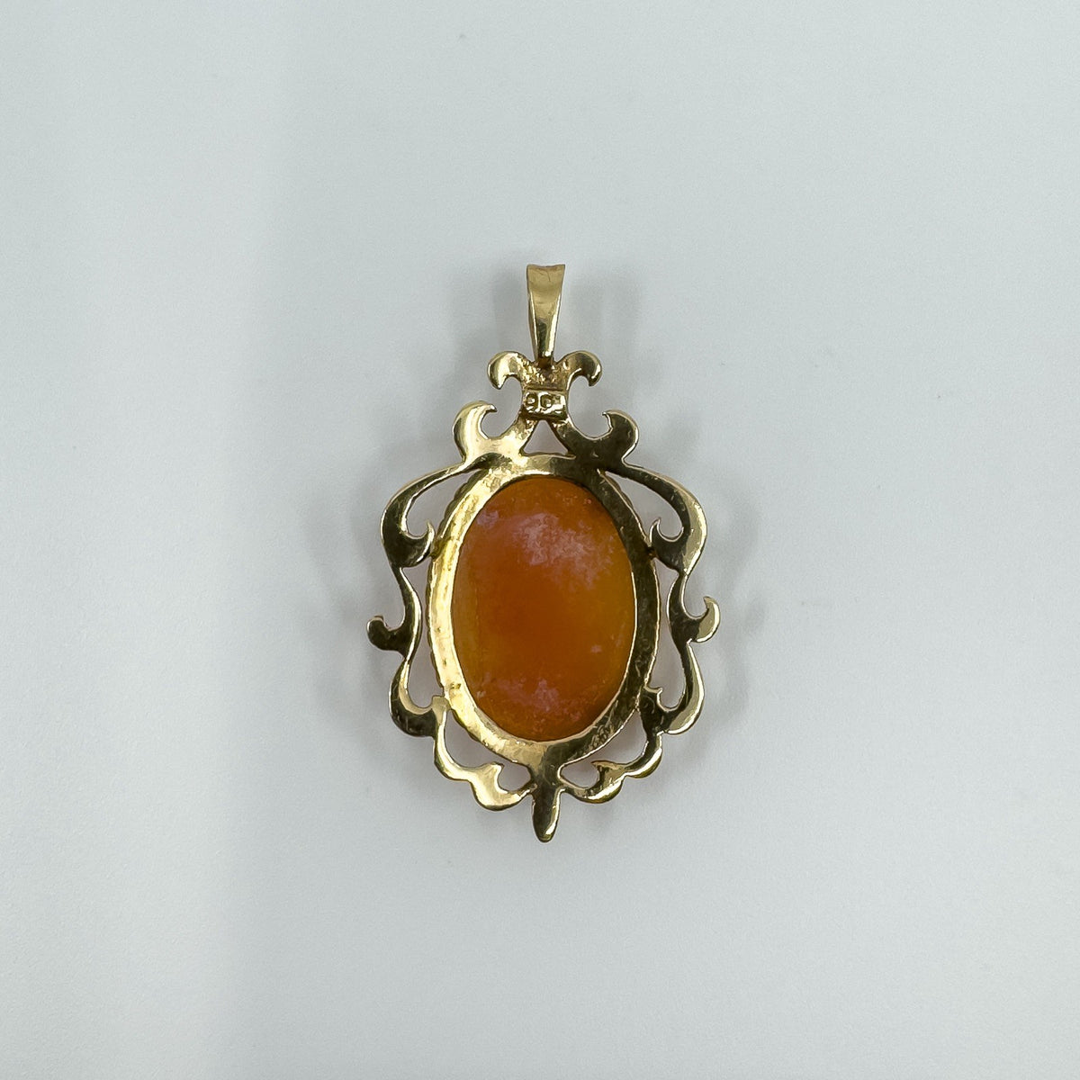 Vintage 9ct Gold Oval Carved Shell Cameo Pendant 375