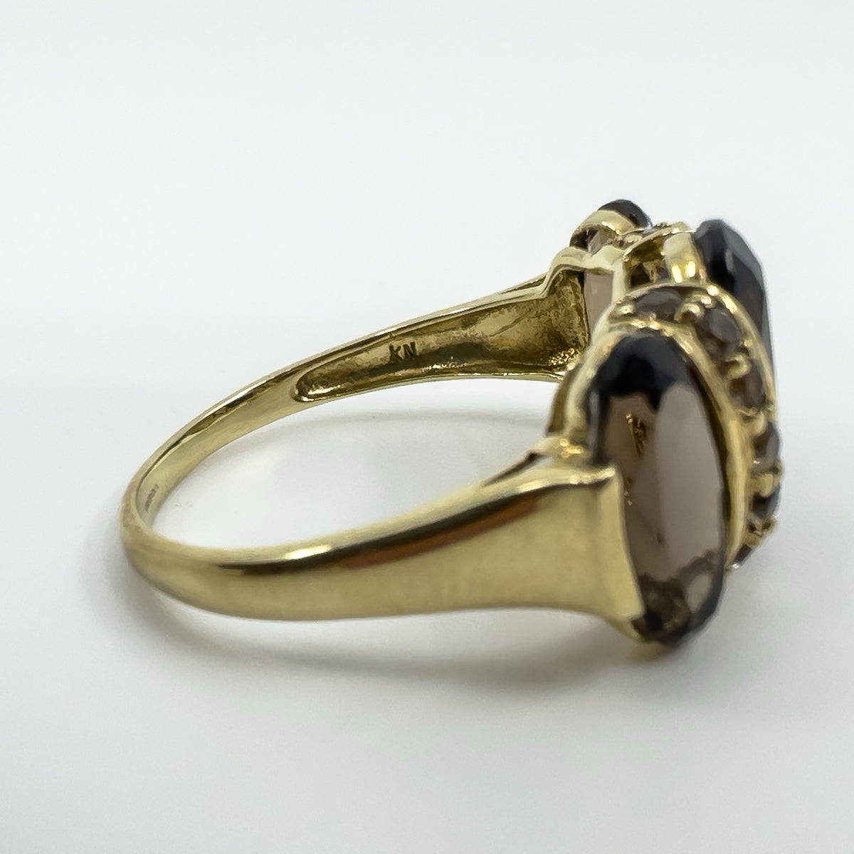 Huge Vintage 9ct Gold Chunky Smokey Quartz Trilogy Size T - U