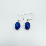 Chunky Lapis Lazuli Oval Drop Earrings on Shepherd Hooks in Sterling Silver 925