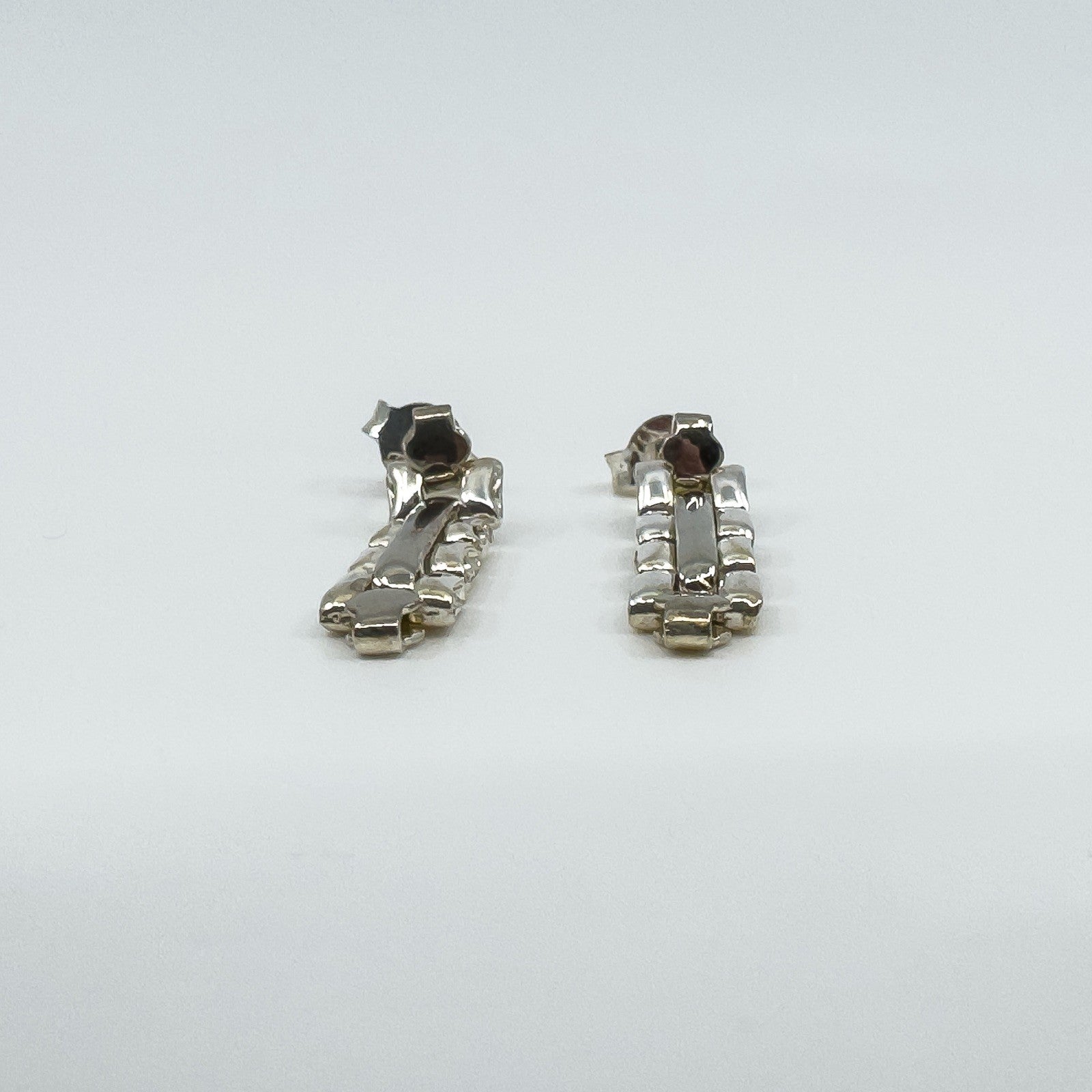 Sterling Silver Bracelet Style Link Drop Articulated Earrings 925