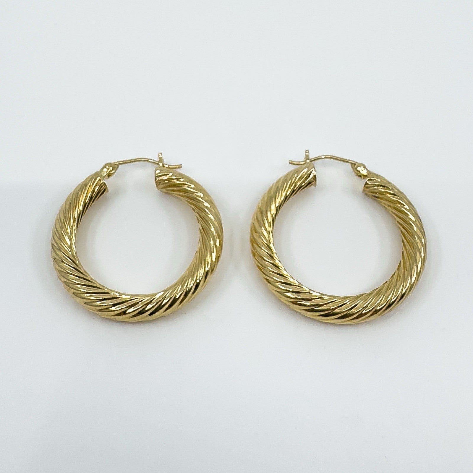 Large Vintage Chunky Twisted 9ct Gold Hoop Earrings 1991