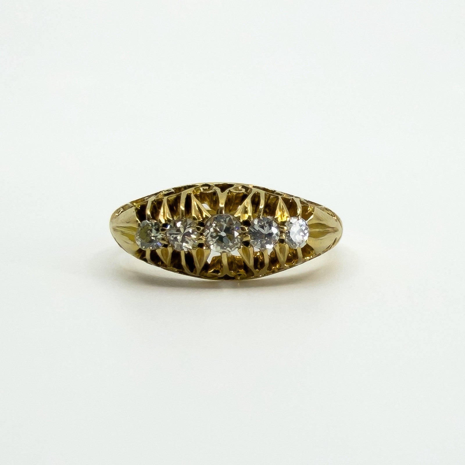 Antique 18ct Gold 0.32ct Diamond Boat Ring 750 Size N (Birm 1914)