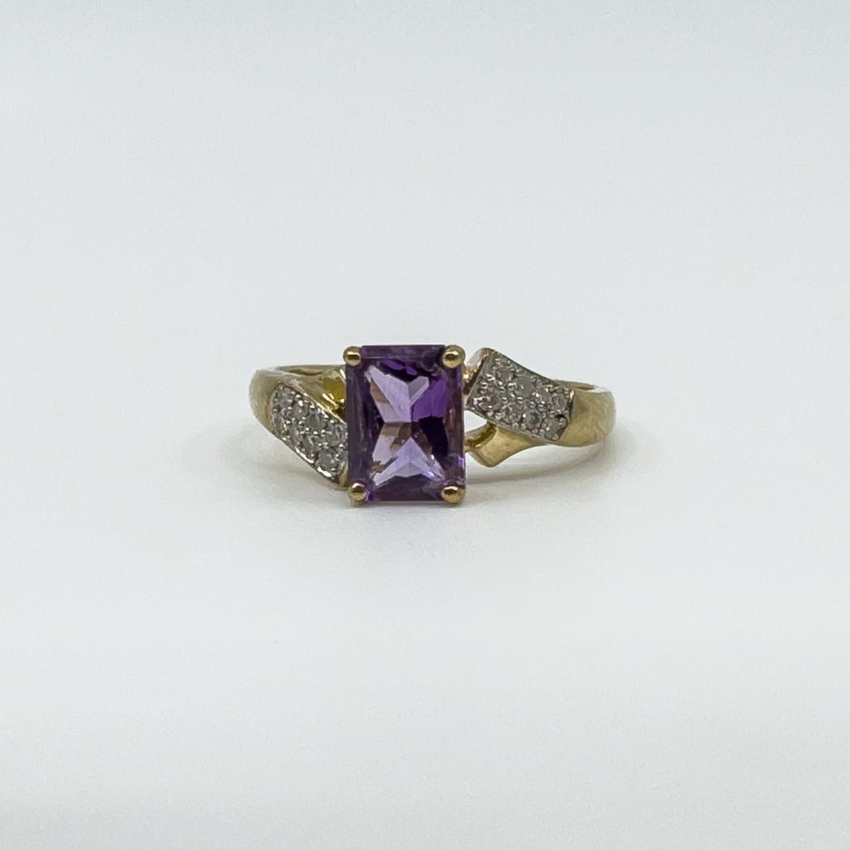 Vintage 9ct Gold 1.75ct Diamond & Amethyst Ring 375 Size R 2004