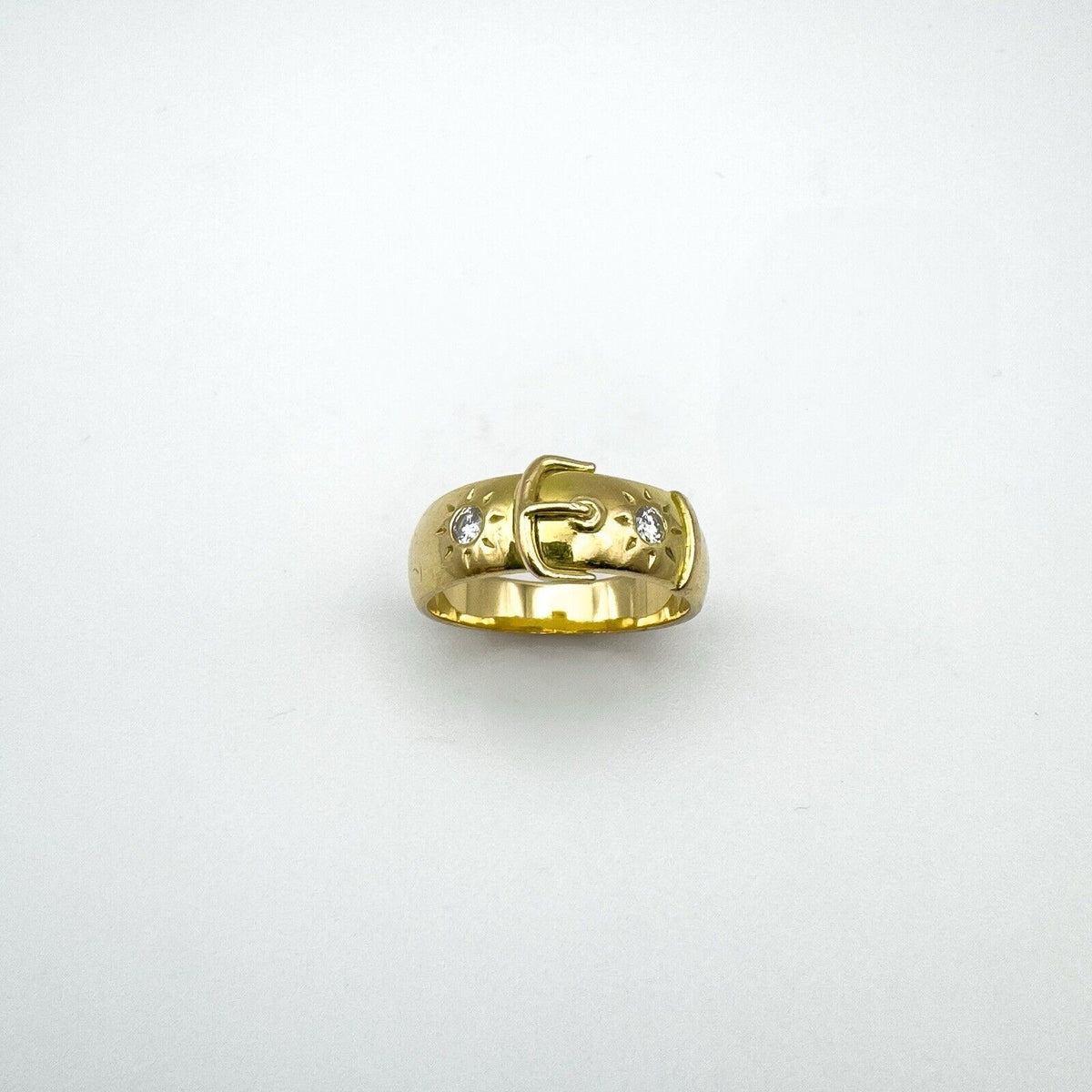 Vintage 18ct Gold 0.20ct Double Diamond Buckle Ring Size P Heavy 7g 6.9mm Band