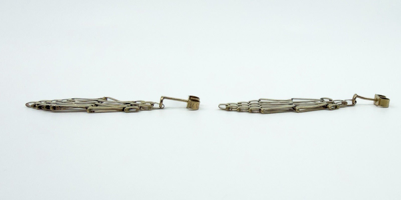 Large Vintage 9ct Gold 4 Bar Gate Drop Earrings 375