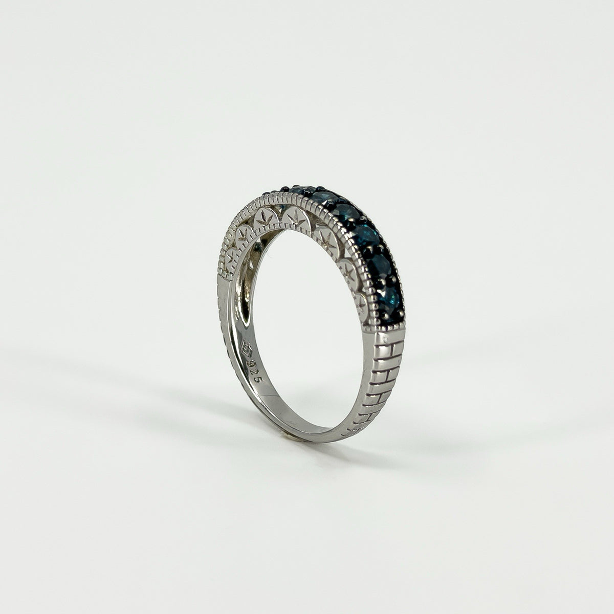 Sterling Silver 1ct Blue Diamond Half Eternity Band / Ring 925 Size R