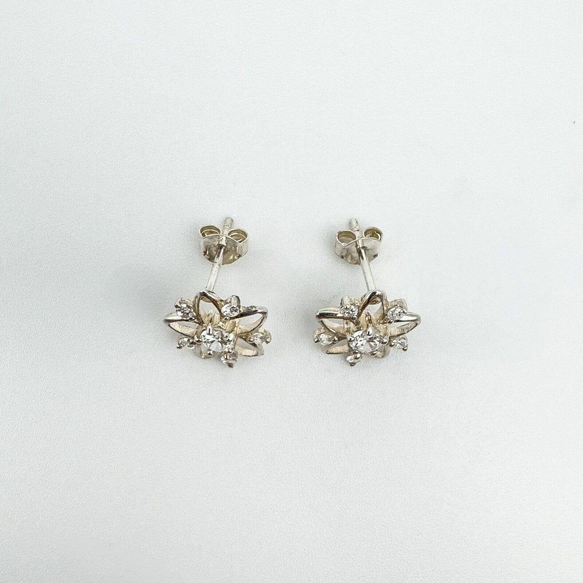 CZ Star Set Stud Earrings in Sterling Silver 925