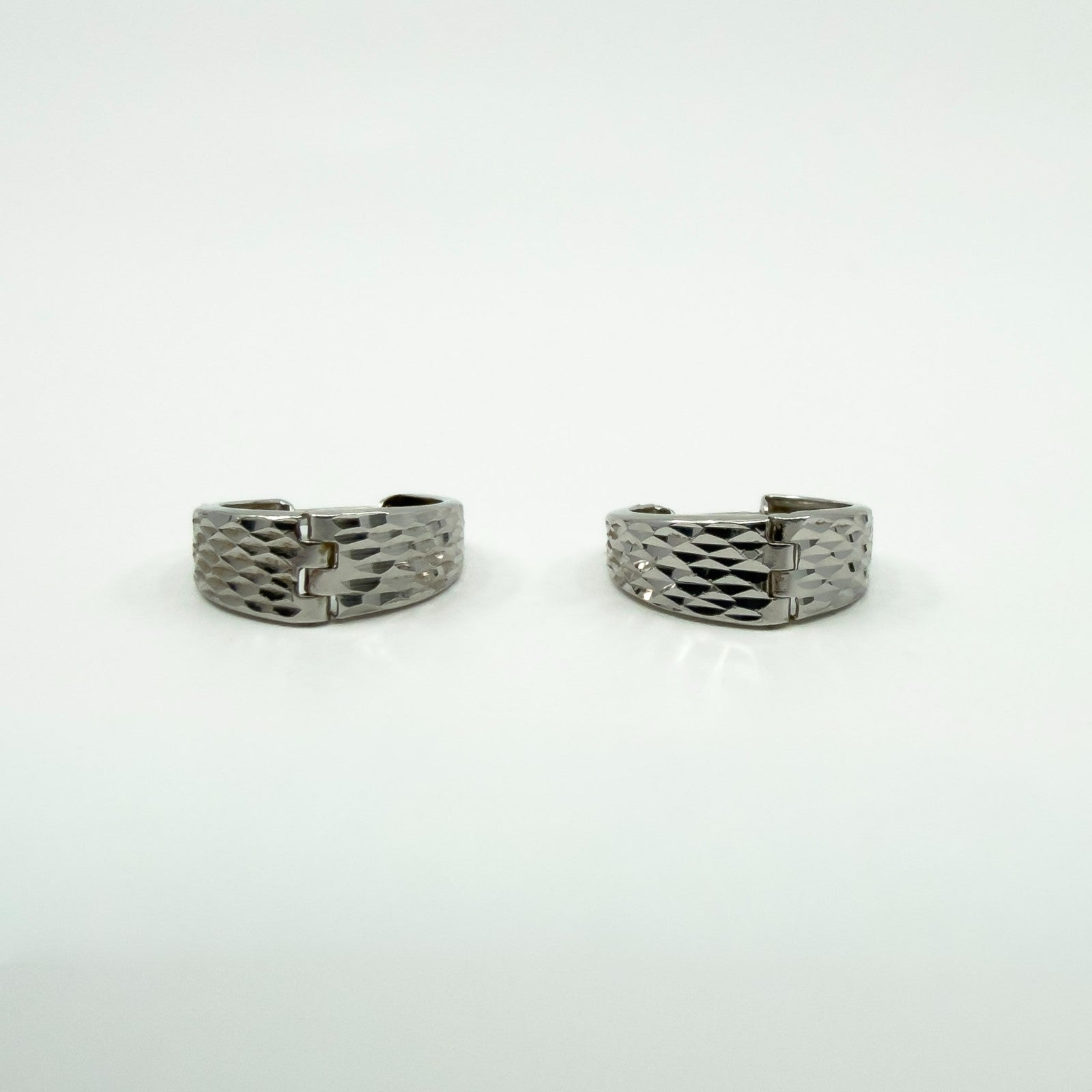 9ct White Gold Small Diamond Cut Huggie Hoop Earrings 375