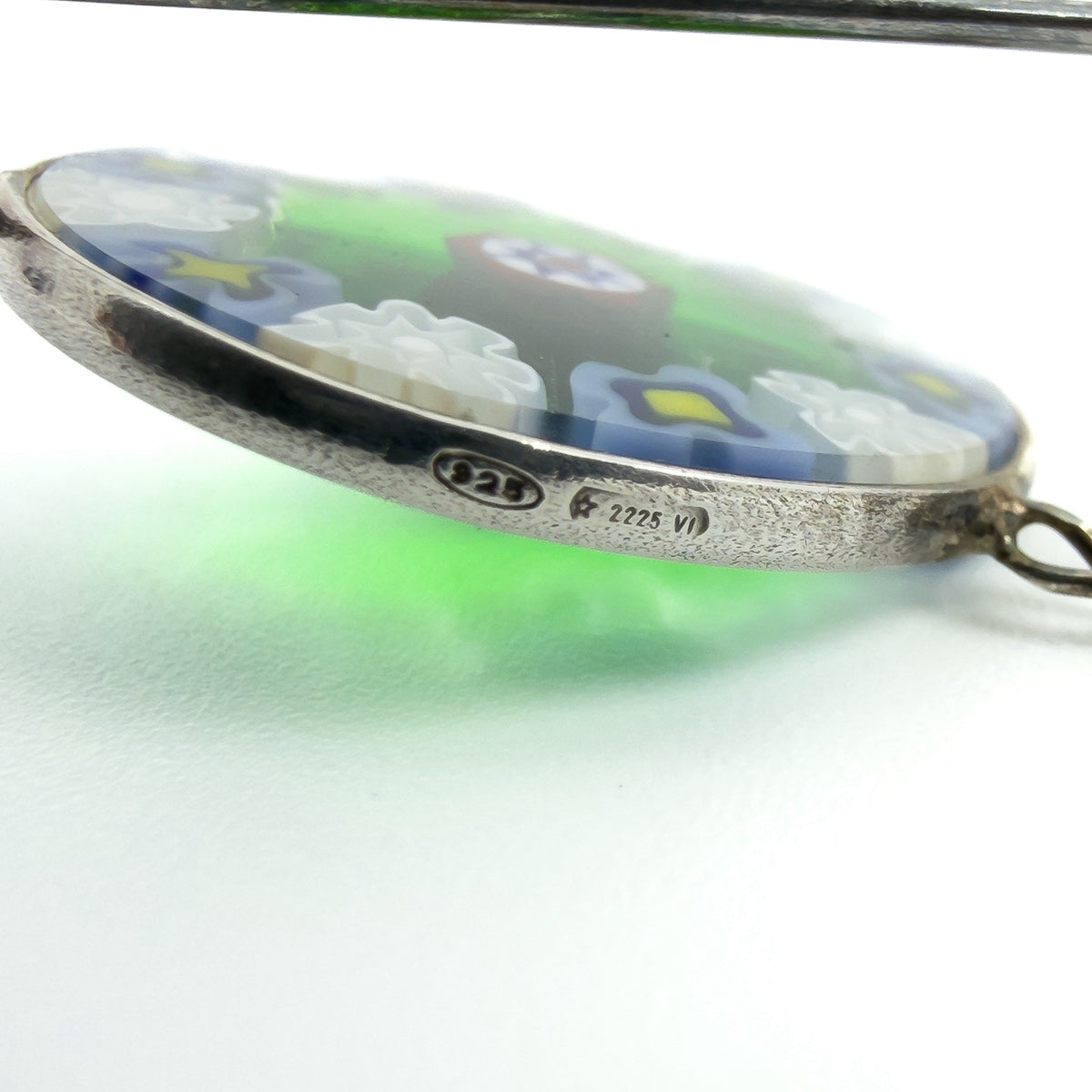 Vintage Sterling Silver Floral Murano Glass Millefiori Brooch / Stick Pin 925