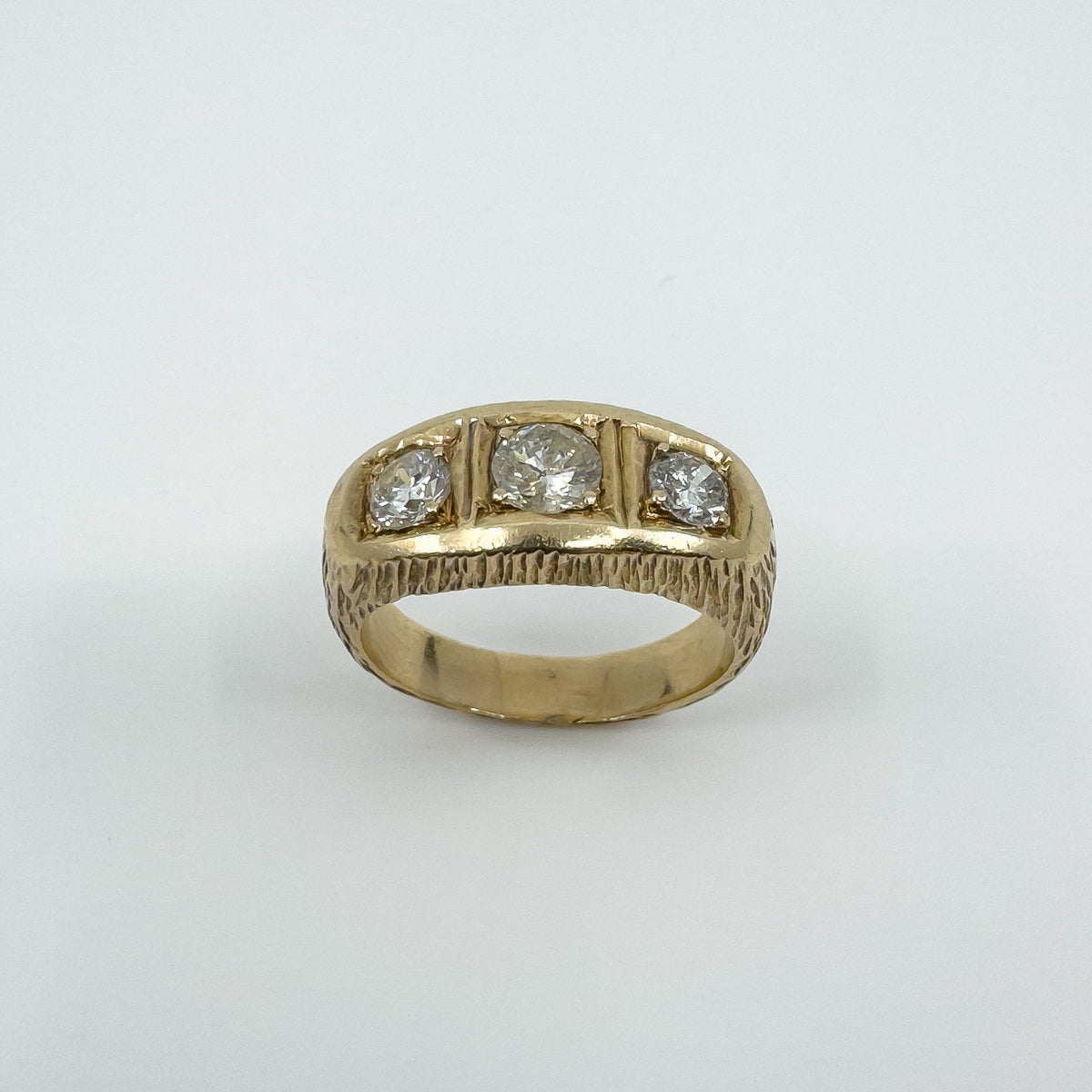 Chunky Vintage 9ct Gold 1.30ct Starburst Diamond Trilogy Ring Gypsy Band Size U
