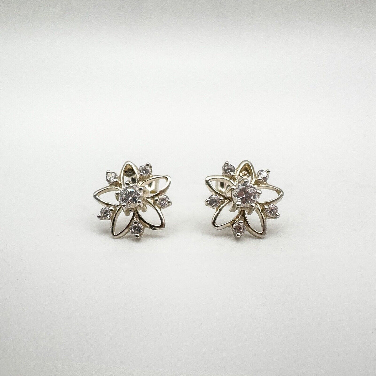 CZ Star Set Stud Earrings in Sterling Silver 925