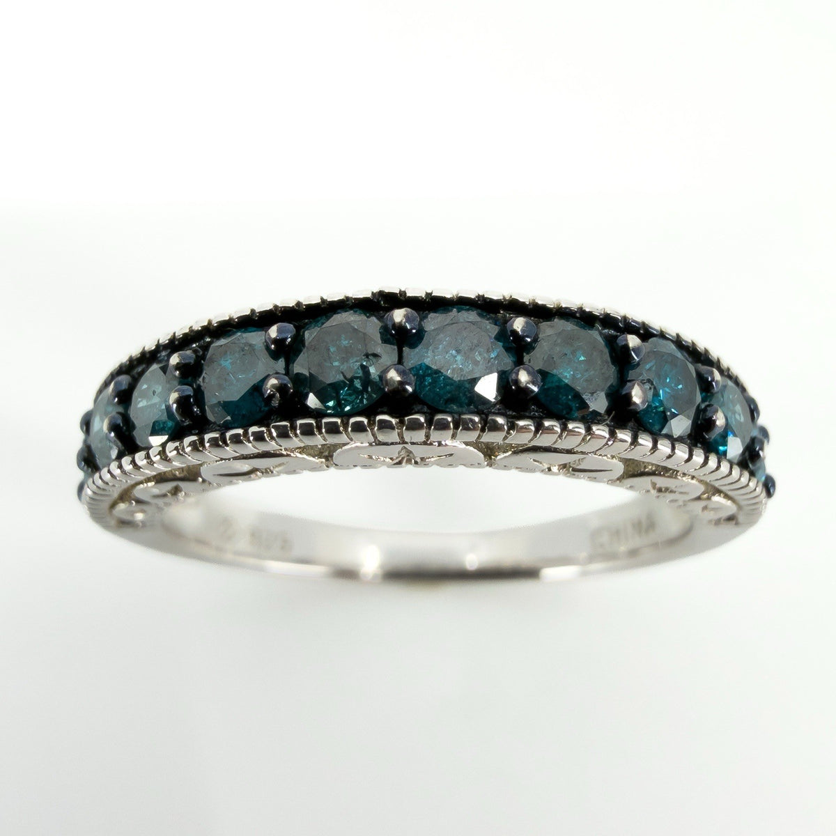 Sterling Silver 1ct Blue Diamond Half Eternity Band / Ring 925 Size R