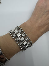 RARE Antique Victorian Sterling Silver Floral Engraved Book Chain Bracelet 925