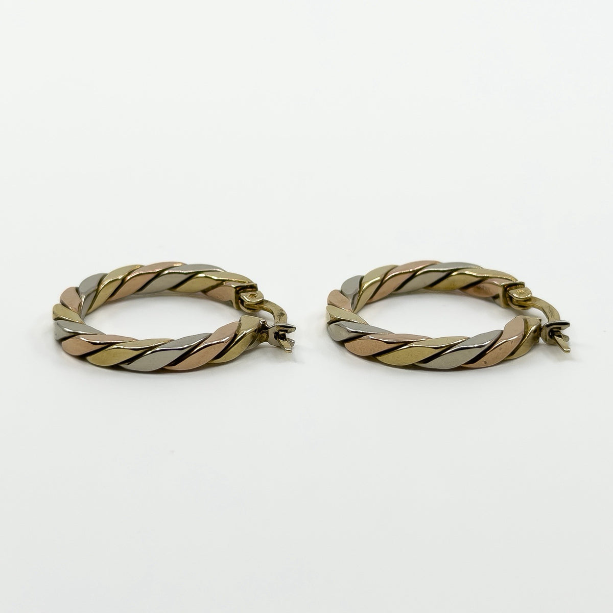 Chunky Vintage 9ct Gold Tri Coloured Twisted Hoop Earrings 375