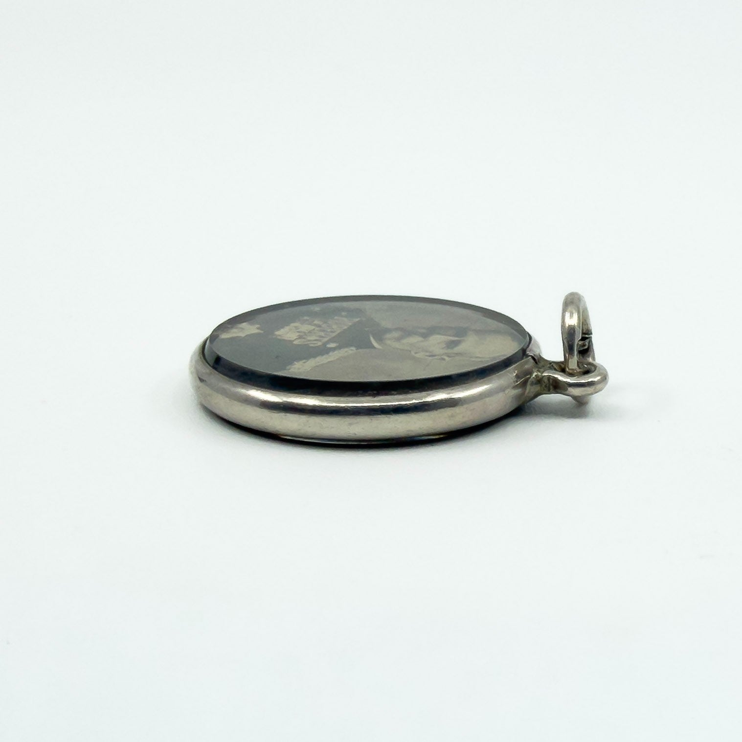 Small Antique Sterling Silver Double Sided Glass Photo Locket 925 (Birm 1899)