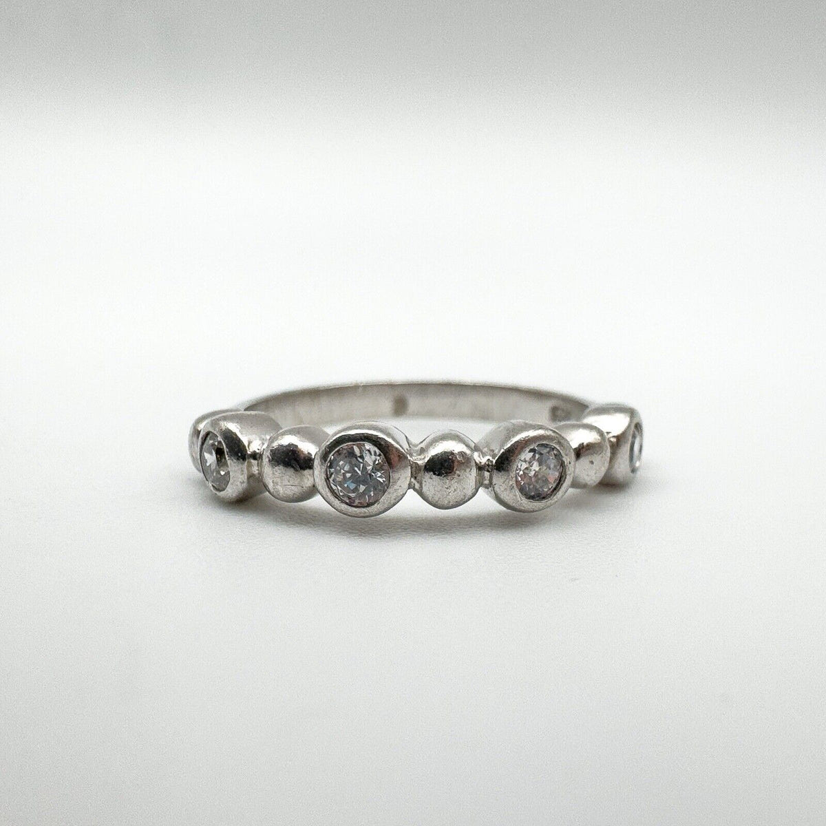 CZ Bubble Ring in Sterling Silver 925 Size P - Q Wedding Eternity Stacking