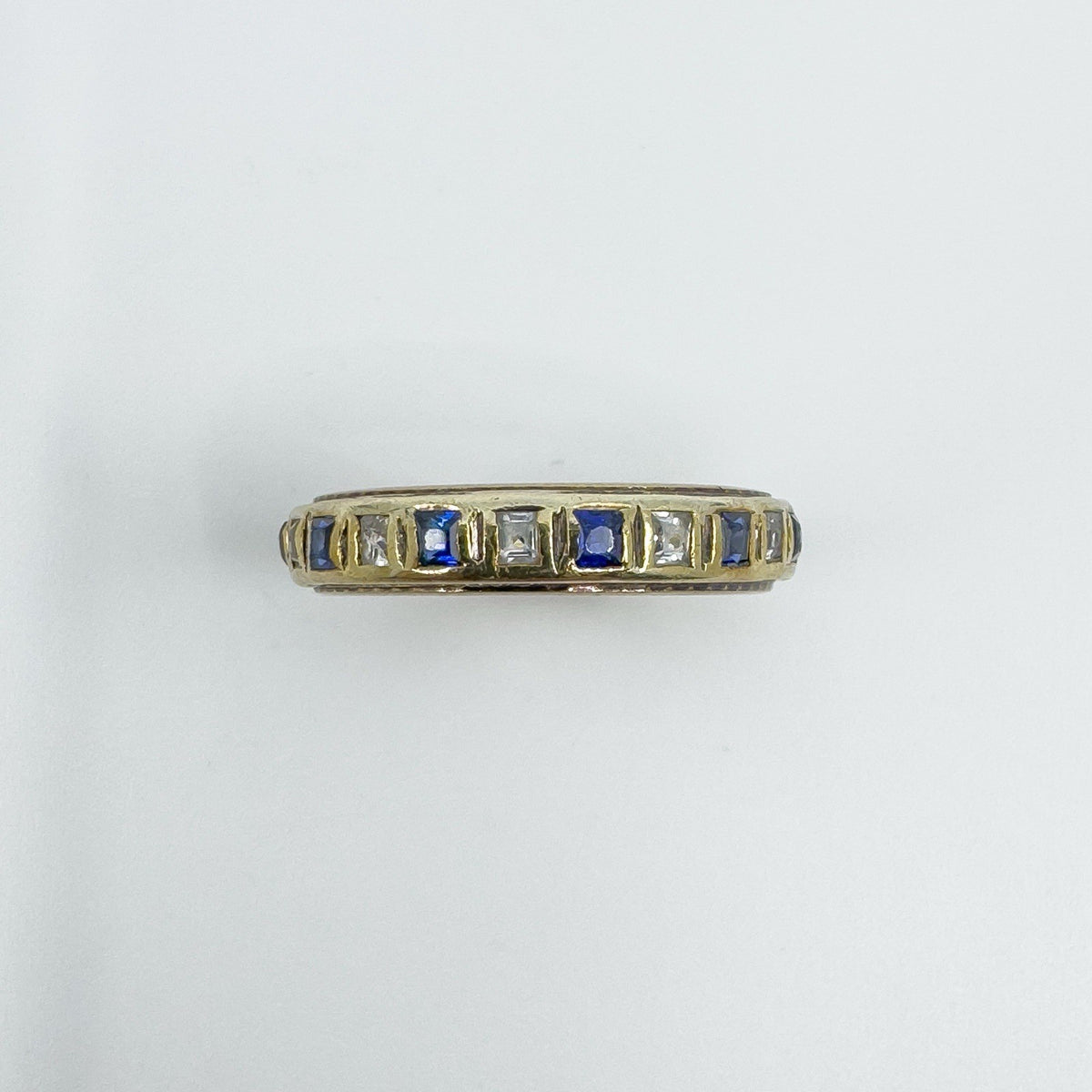 Vintage 9ct Gold Blue & White Spinel Full Eternity Band / Ring Size Q
