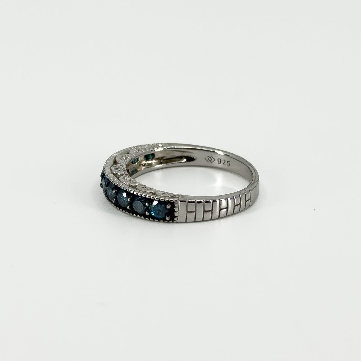 Sterling Silver 1ct Blue Diamond Half Eternity Band / Ring 925 Size R