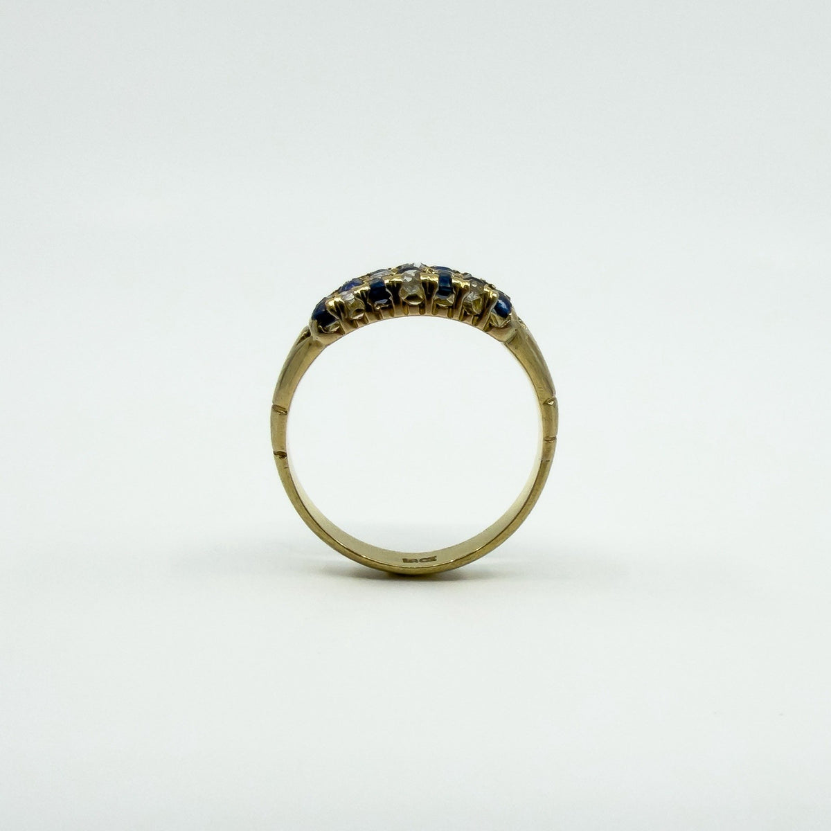 Antique Art Deco 18ct Gold Sapphire & Old Cut Diamond Half Hoop Ring 750 Size P