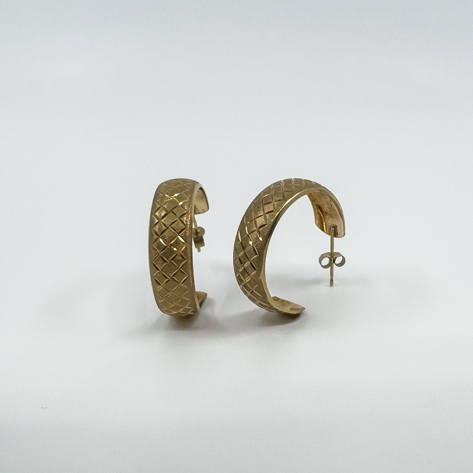 Large Vintage 9ct Gold Matt Diamond Cut Hoop Earrings