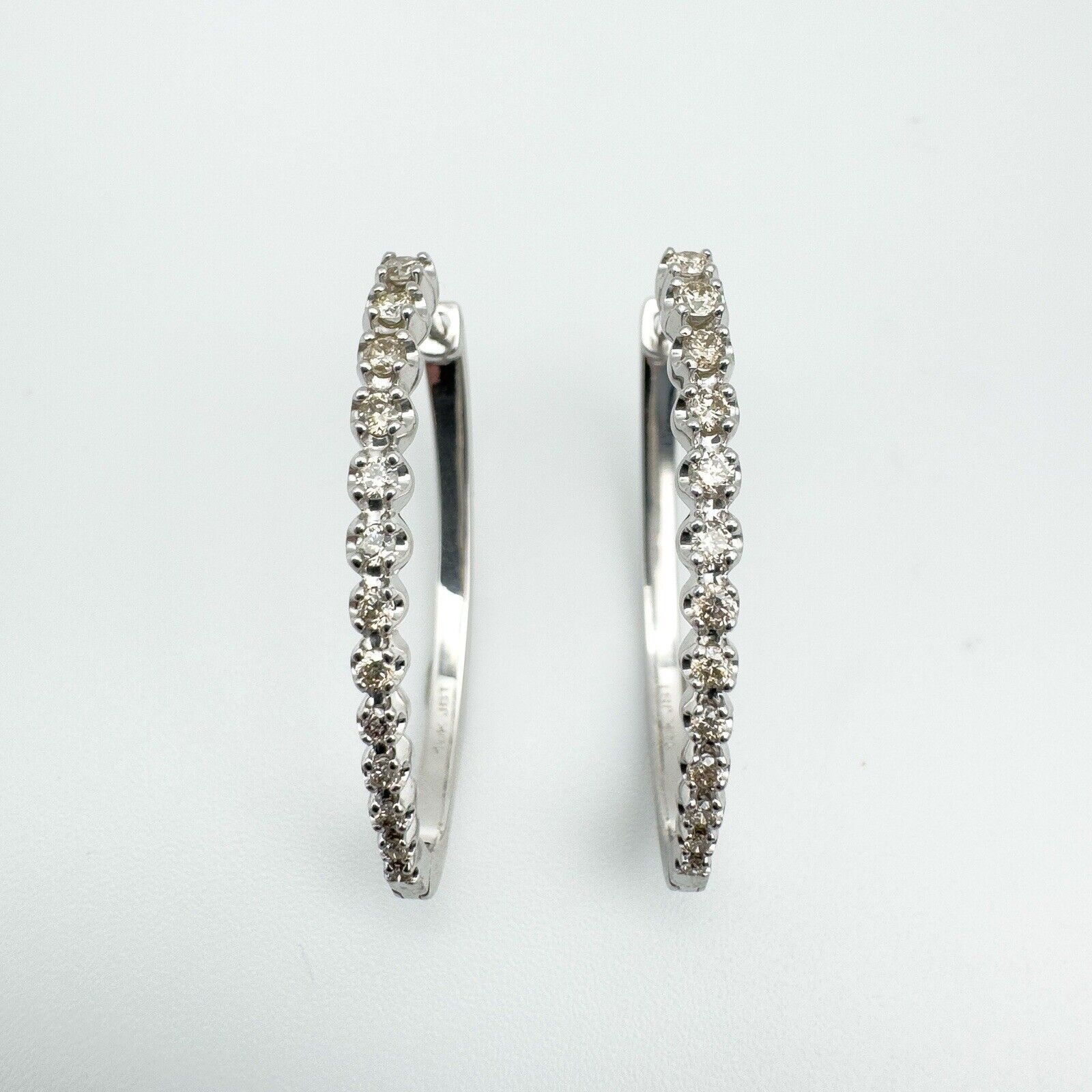 10ct White Gold Large Diamond Hoop Earrings