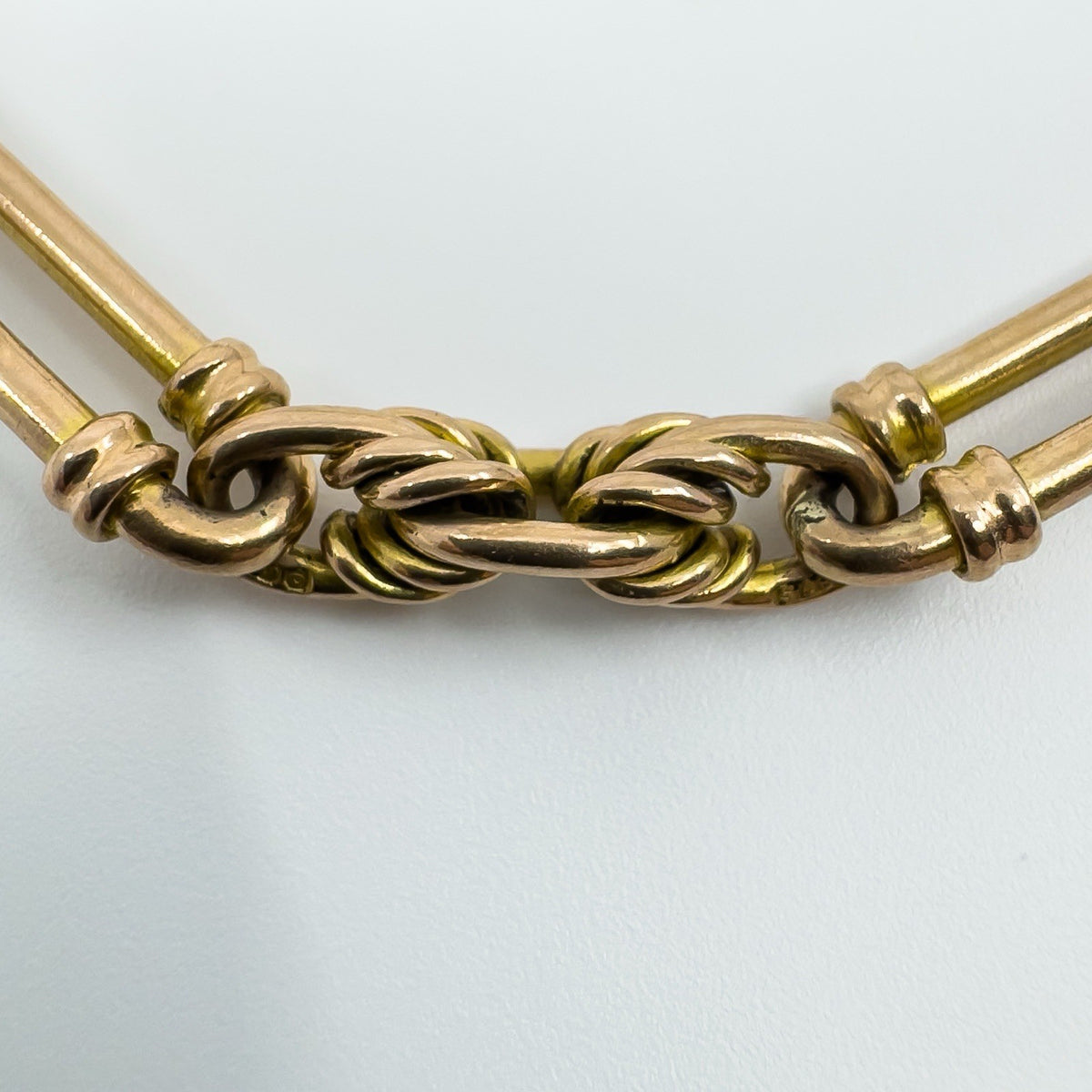 Antique 9ct Rose Gold Fancy Trombone & Fetter Links Bracelet & Dog Clip 375 18g