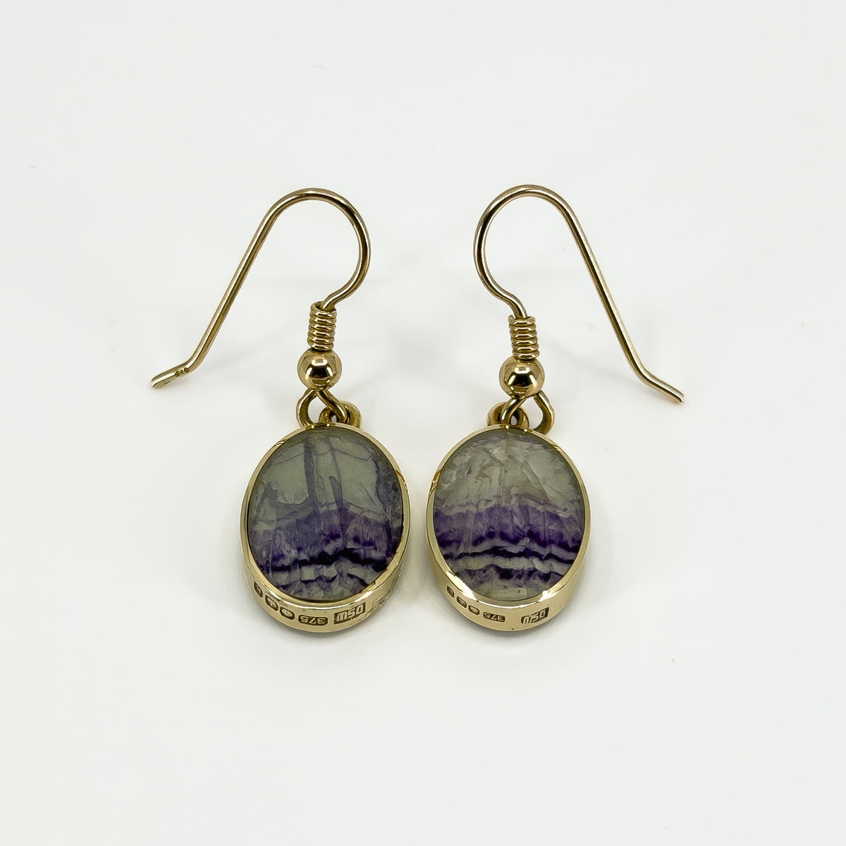 Vintage 9ct Gold Fob Earrings Blue John & Black Onyx 375 by David Scott Walker