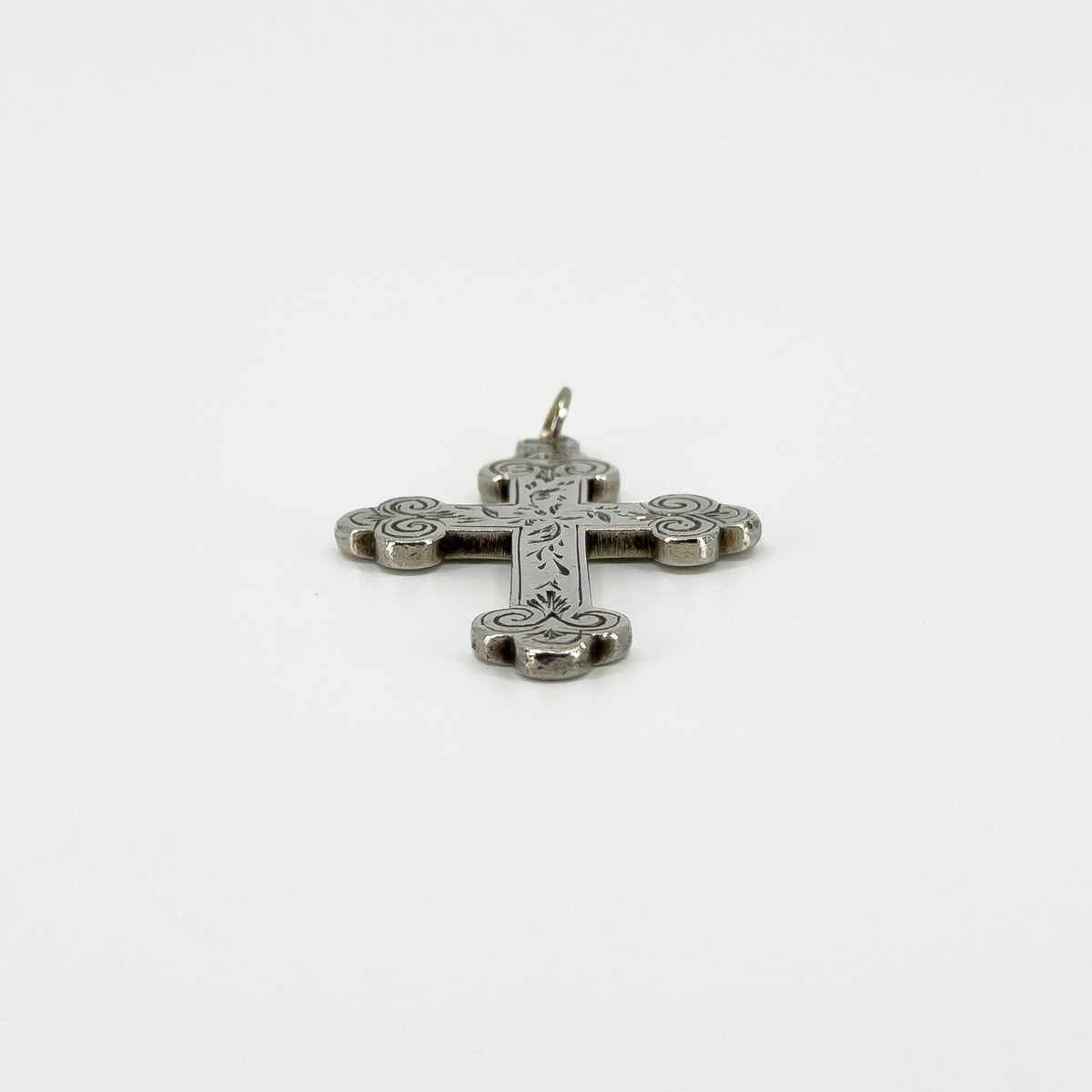 Antique Victorian (1898) Sterling Silver Engraved Christian Cross Pendant 925