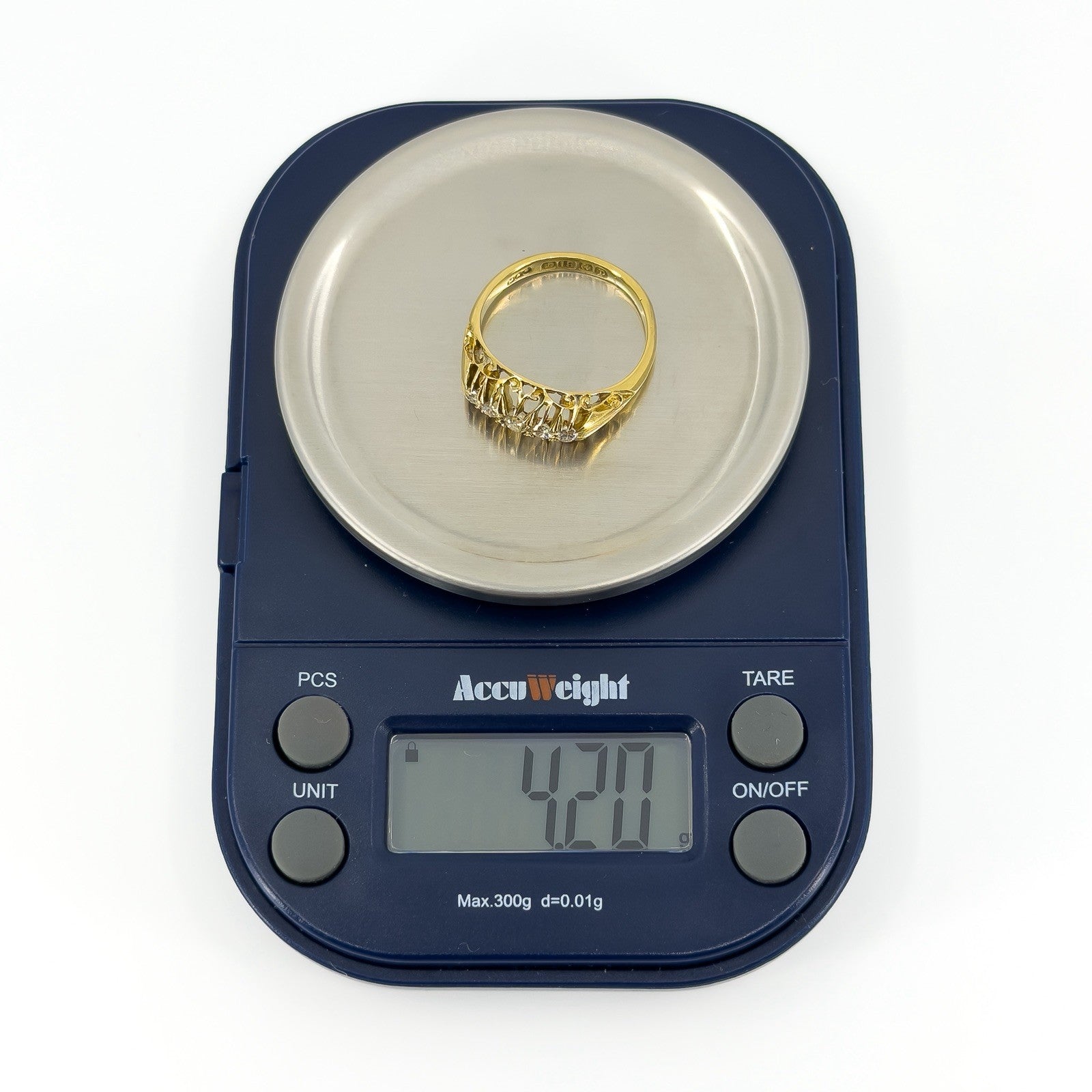 Antique 18ct Gold 0.32ct Diamond Boat Ring 750 Size N (Birm 1914)