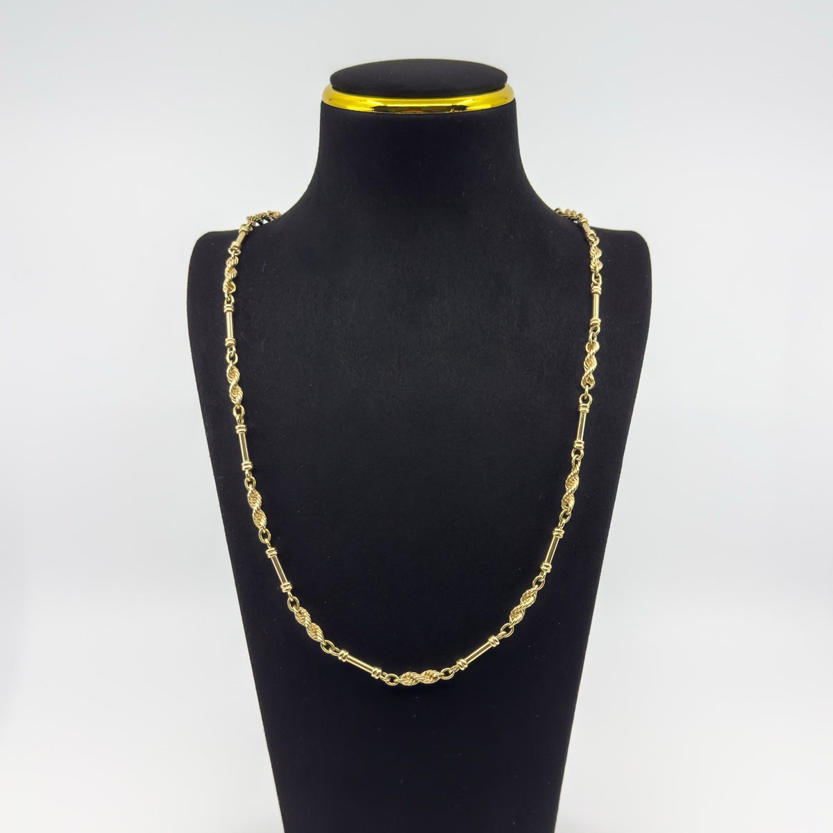 Vintage 9ct Gold 24” Bar & Twisted Links Chain / Necklace 37.5g Fancy Link 1992