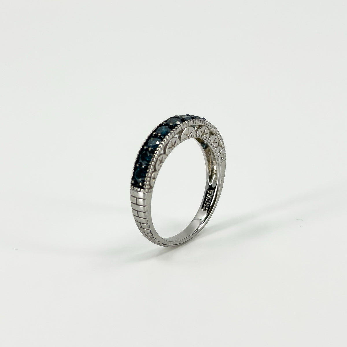 Sterling Silver 1ct Blue Diamond Half Eternity Band / Ring 925 Size R