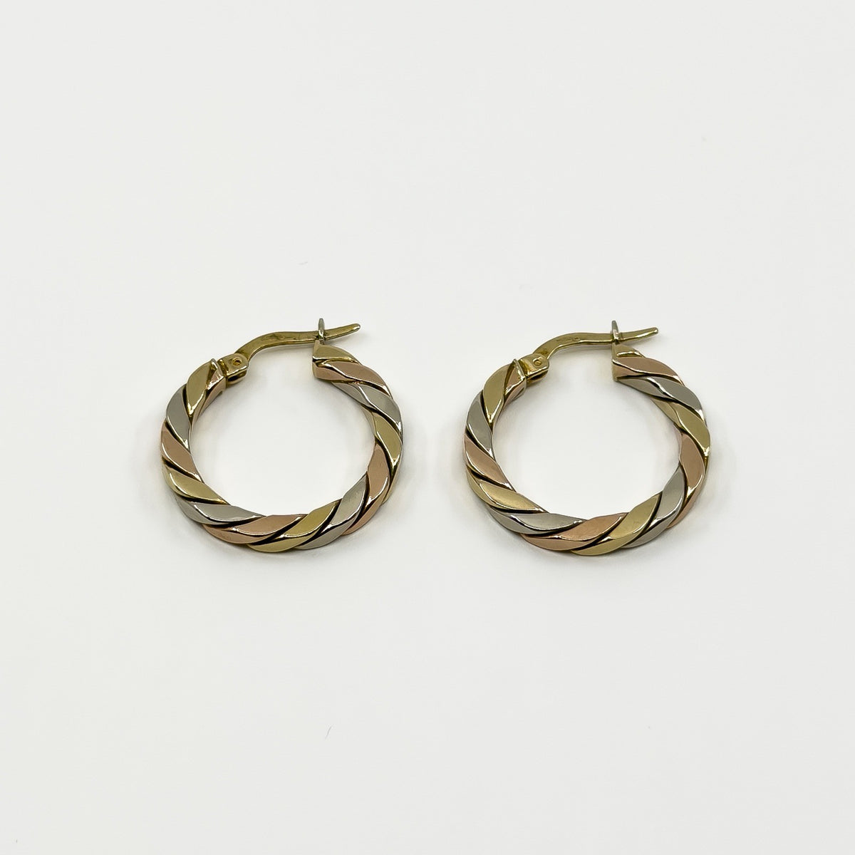 Chunky Vintage 9ct Gold Tri Coloured Twisted Hoop Earrings 375