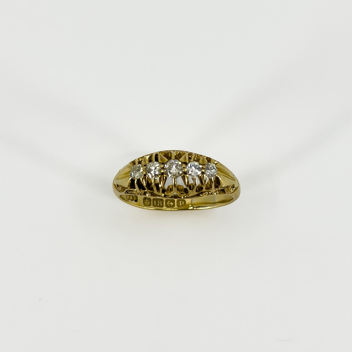 Antique 18ct Gold 0.32ct Diamond Boat Ring 750 Size N (Birm 1914)