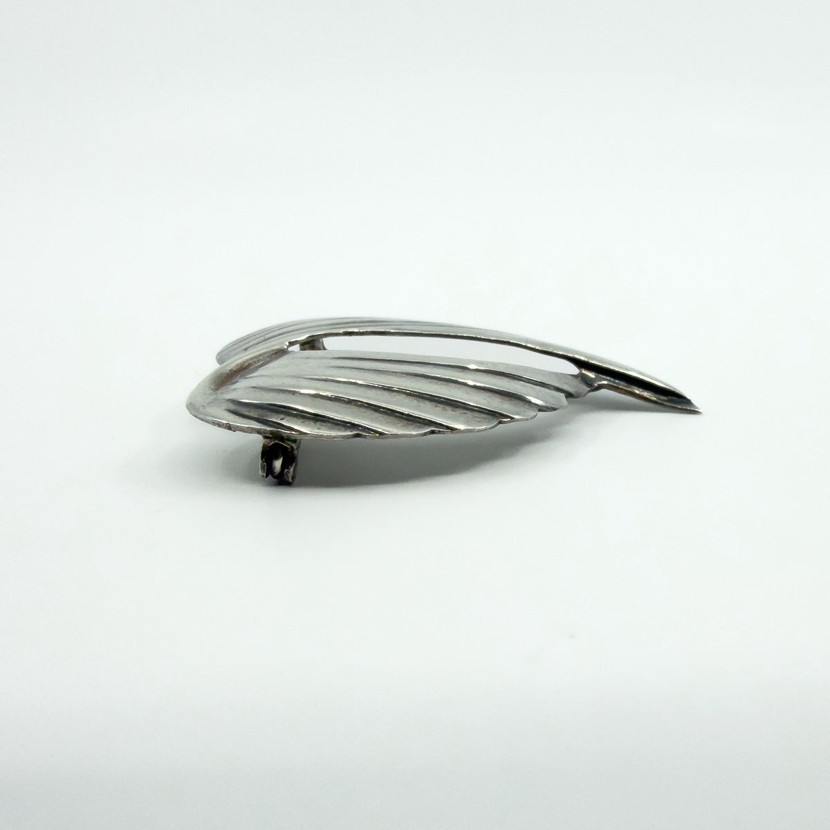 Large Sterling Silver Vintage Double Angel Wings Brooch 925