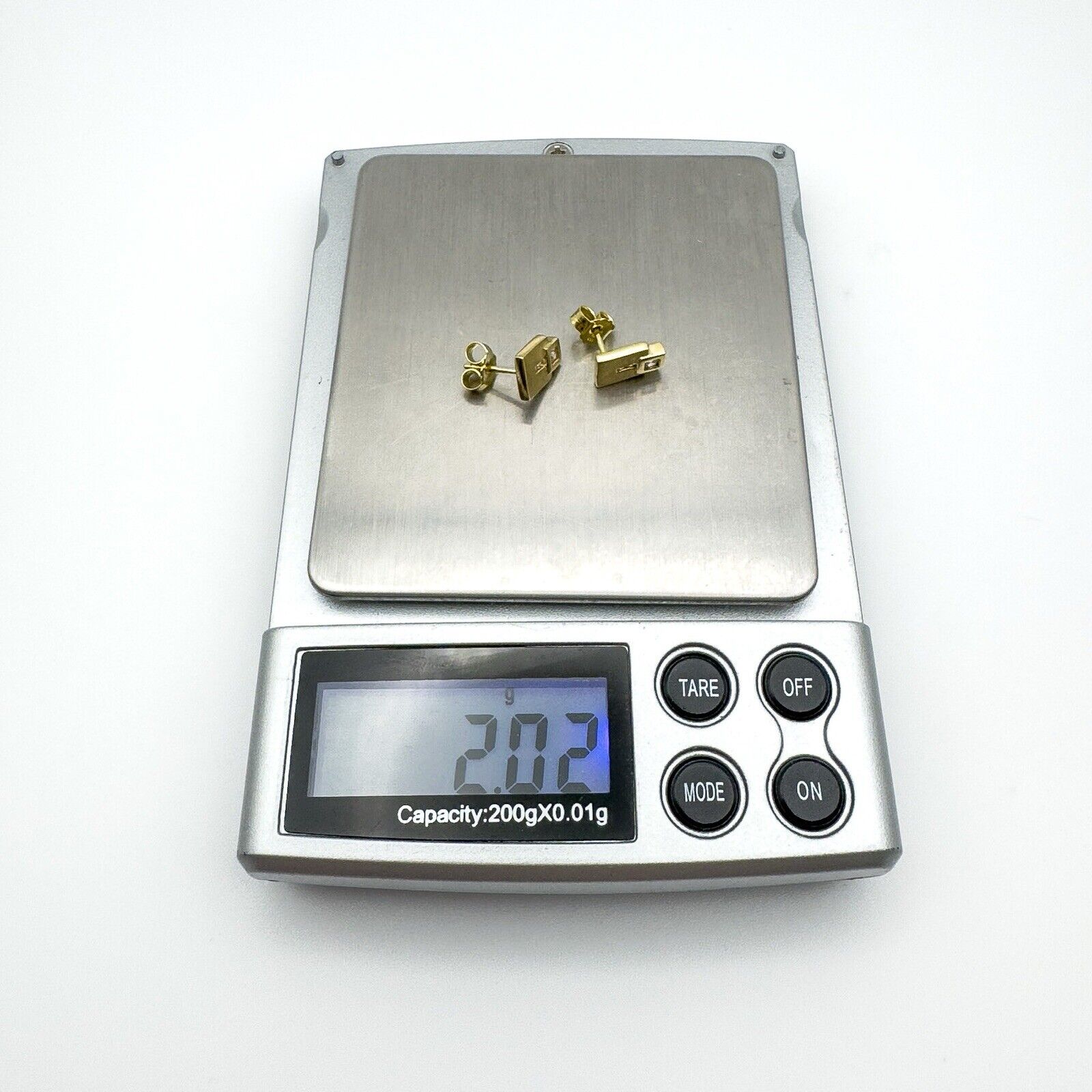 8ct Gold Square CZ Stud Drop Earrings