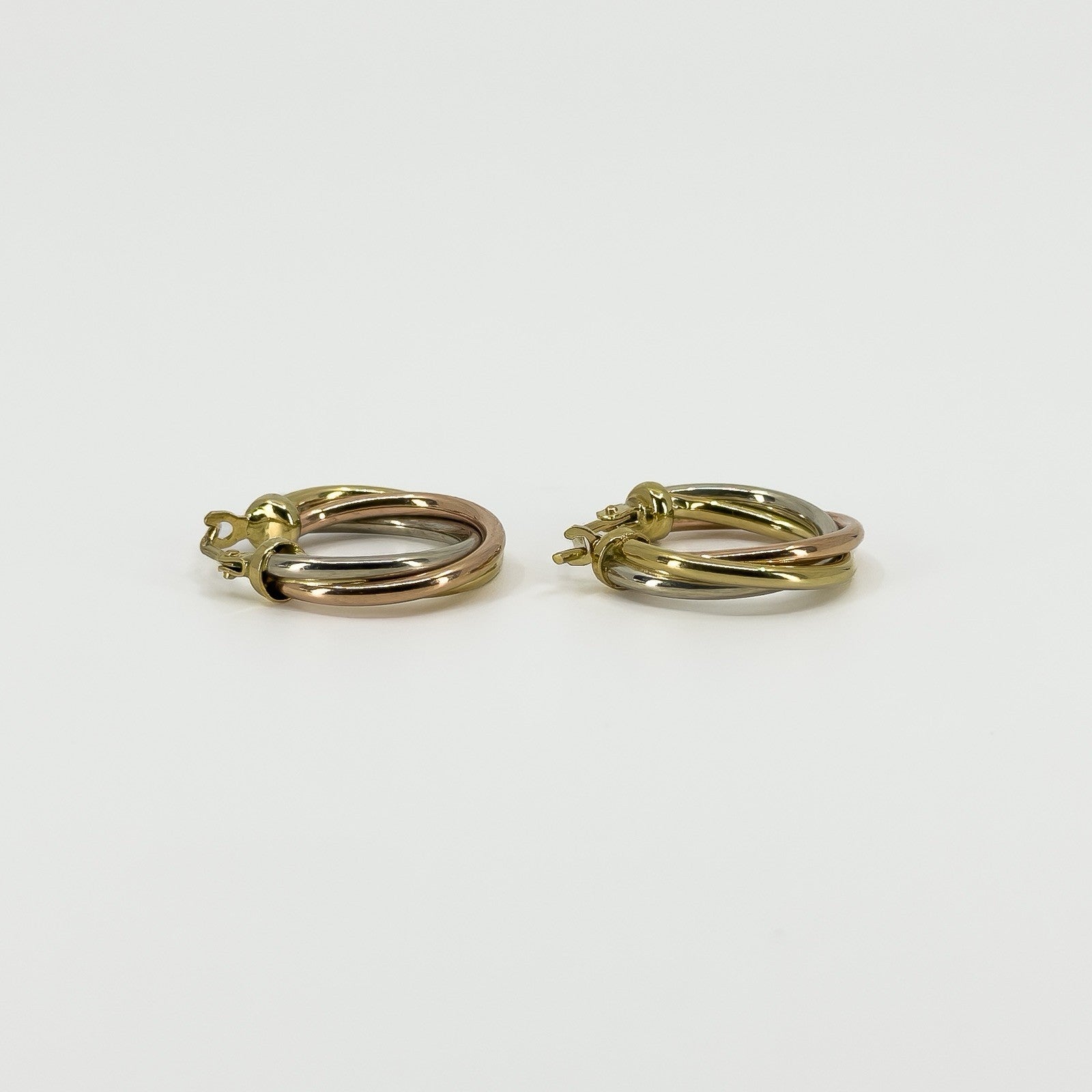 Vintage 9ct Gold Tri Coloured Twisted Hoop Earrings 375