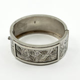 Wide Antique 1883 Victorian Sterling Silver Engraved Floral Bangle 925