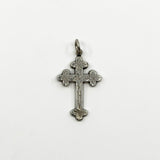 Antique Victorian sterling silver engraved cross pendant with floral detailing and large bail