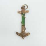 Front-facing view of engraved 9ct rose gold anchor pendant with green jade