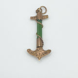 Full view of green jade and 9ct rose gold anchor pendant with engraving