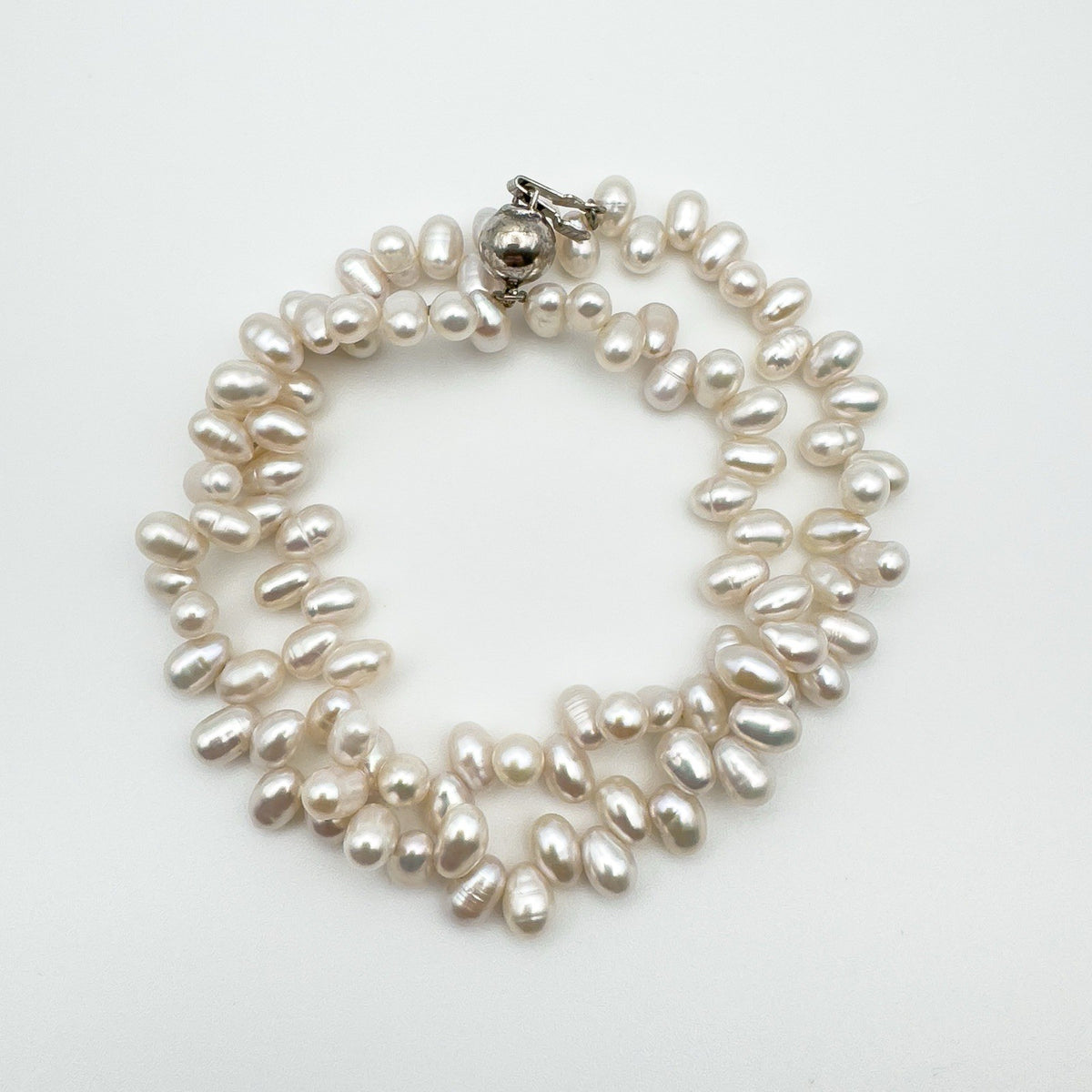 Double row baroque pearl bracelet in sterling silver 925 with clasp