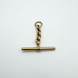 Full view of vintage 9ct gold T-bar pendant with attached belcher link chain